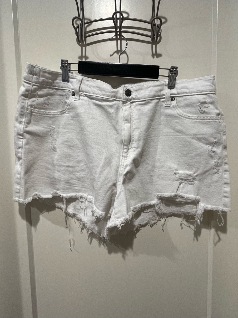 Distressed White Denim Cutoff Shorts